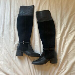 Vintage Black Leather and Suede Over-the-Knee Equestrian Boots US7